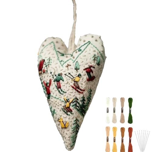 Generisch Diys Herz-Weihnachts-Stickset, Hand-Weihnachts-Stickset Für Anfänger, Weihnachtsornament In Herzform, Festival-Dekoration Zum Aufhängen, Handbesticktes Ornament-Set Für Raumdekoration von Generisch