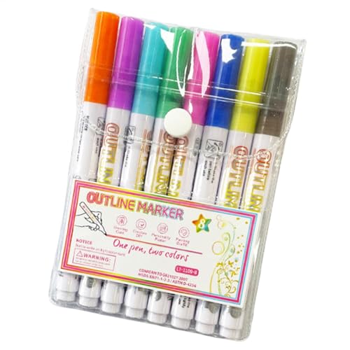 Generisch Doppelte Umrissmarkierungen, Umrissmarkierungen für Kinder | 8x Umriss Squiggles Shimmer Marker Set - Zeichnen von Stiften für Schreiben, Karten und Kunsthandwerksschrottbuchung von Generisch