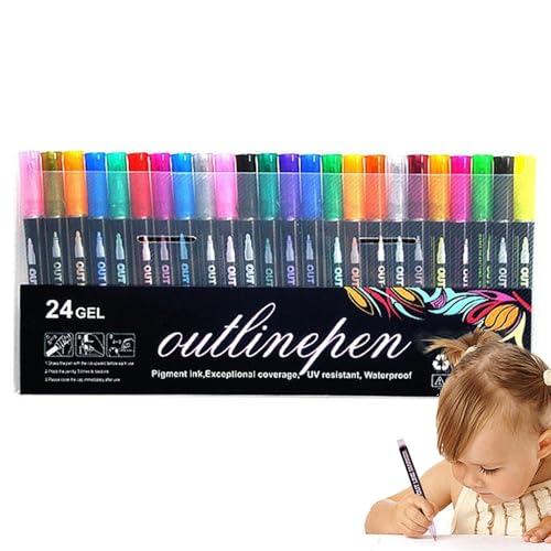 Generisch Double Lines Outline Marker, Double Lines Metallics Outline Marker Stifte, Glitter Drawing Paint Pens, Duals Lines Highlighter Stifte, Squiggles Paint Pens, für DIYs Kunsthandwerk(24Farbe) von Generisch