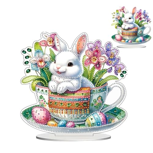 Generisch Edelstein Gemälde | Osterei Rabbit Edelsteinkunst Acrylfarbe - Strasskunst für Erwachsene Anfänger, doppelseitige Desktop -Ornamente für Wohnzimmer zu Hause von Generisch