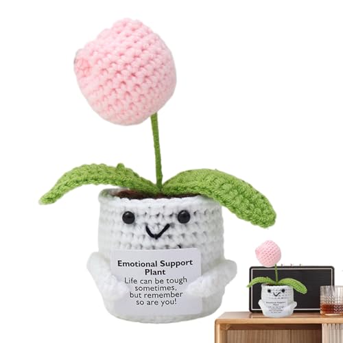 Generisch Emotional unterstützte Pflanzentopf, emotionale Unterstützung Pflanze | Strickpuppe positiver Karte,Handgefertigte Positive emotionale Unterstützung Häkelblume, Home Office Desk Dekoration von Generisch