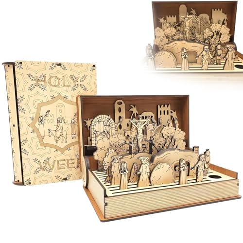 Generisch Family Easter Holy Week Teaching, Wooden Easter Resurrection Scene Set, Religiöse Osterszenen Dekoration, Handmade Easter Holy Week Book Playset, Table Decorations von Generisch