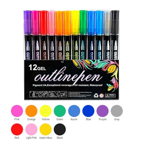 Generisch Graffiti Acryl Marker Set, Shimmer-Outline-Stifte, Ostern Stoff Basteln Stifte, Shimmer-Textmarker, Für Bastelarbeiten, Sammelalben, Fotoalben, Journaling von Generisch