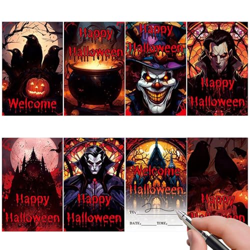 Generisch Halloween-Party-Einladungen,Halloween-Dankeskarten | Vampir-Design-Halloween-Randpapier,8 Stück Cartoon-Briefpapier, Feiertags-Newsletter-Einladungskarte, Halloween-Briefpapier von Generisch