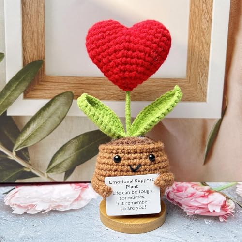 Generisch Handmade Emotional Support Plant, Handgemachte Emotional Support Plant, Positive Kartoffel Pocket Hug Herz Positive Kartoffel, Emotionale Unterstützung Lustige Häkelblume Emotional Support von Generisch