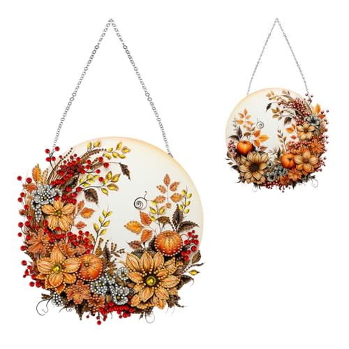 Generisch Herbst Diamond Painting Girlande Kranz,Blumen Kürbis Diamant Painting Anhänger Herbst Deko Kits mit Kette,Diamant Malerei Türkranz Erntedankfest Ernte Tür Fenster Deko DIY Geschenk von Generisch