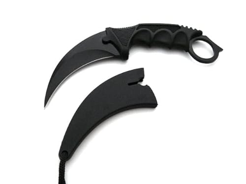 Generisch Hochwertiges 19cm CSGO Karambit Messer Übungsmesser Trainingsmesser Real-Life-Sammlung Jagd Survival Outdoor Counter-Strike Global Offensive Jagdmesser Knife (Black [Scharf!]) von Generisch