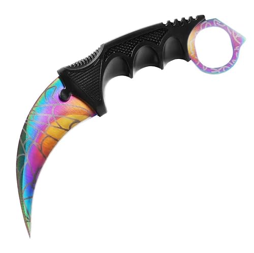 Generisch Hochwertiges 19cm CSGO Karambit Messer Übungsmesser Trainingsmesser Real-Life-Sammlung Jagd Survival Outdoor Counter-Strike Global Offensive Jagdmesser Knife (Spider Fade [Scharf!]) von Generisch