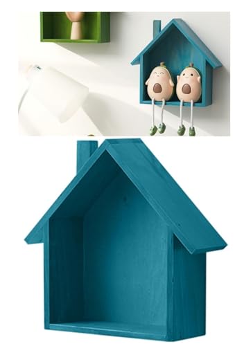 Generisch Holzhaus Deko,Wichtelhaus,Holz Kleine Haus Retro Und Nostalgische Wand Dekoration Regal Minimalistischen(Blue) von Generisch