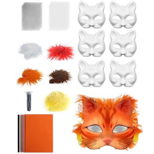 Generisch Katzenmasken Für Bastelarbeiten | Unbemalte Katzenmasken Set,Bastelset Mit Netzstoff Und Samtstoff-Zubehör Für Karneval Cosplay Party Maskerade Generisch Katzenmasken Für Bastelarbeiten | Unbemalte Katzenmasken Set,Bastelset Mit Netzstoff Und Samtstoff-Zubehör Für Karneval Cosplay Party Maskerade von Generisch