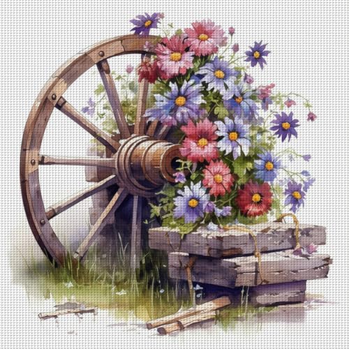 Generisch Kreuzstich, Stickvorlagen Stickbilder Vorgedruckt Kreuzstich Stickpackungen Stickpackung Cross Stitch Stickset Sticken Set Erwachsene Anfänger 40x40cm-Gänseblümchen von Generisch