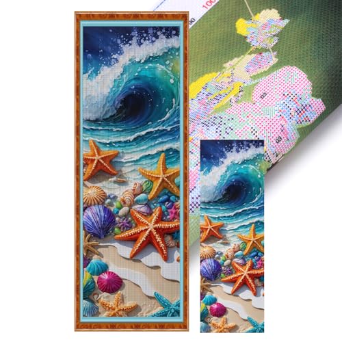 Generisch Kreuzstich Set, groß Landschaft Stickvorlagen Stickbilder Vorgedruckt Kreuzstich Stickpackungen Stickpackung Cross Stitch Embroidery Kit Stickset Sticken Set für Erwachsene 30x90cm-Meer von Generisch