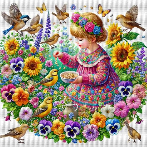 Generisch Kreuzstich Set Mädchen Blumen, Stickvorlagen Stickbilder Vorgedruckt Kreuzstich Stickpackungen Stickpackung Cross Stitch Embroidery Kit Stickset Sticken Set Erwachsene Anfänger-#1 von Generisch