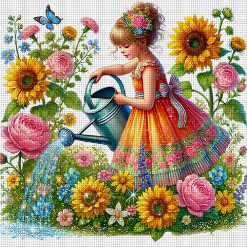 Generisch Kreuzstich Set Mädchen Blumen, Stickvorlagen Stickbilder Vorgedruckt Kreuzstich Stickpackungen Stickpackung Cross Stitch Embroidery Kit Stickset Sticken Set Erwachsene Anfänger-#2 von Generisch