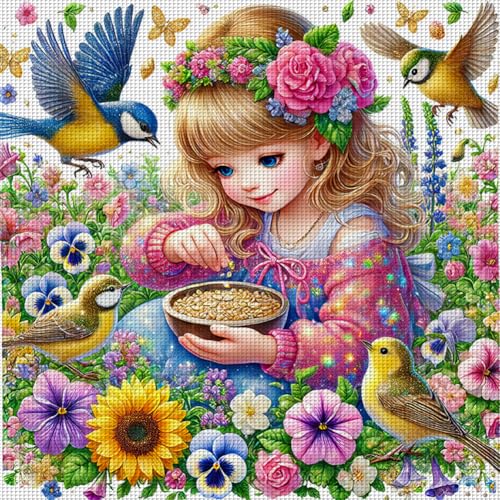 Generisch Kreuzstich Set Mädchen Blumen, Stickvorlagen Stickbilder Vorgedruckt Kreuzstich Stickpackungen Stickpackung Cross Stitch Embroidery Kit Stickset Sticken Set Erwachsene Anfänger-#4 von Generisch