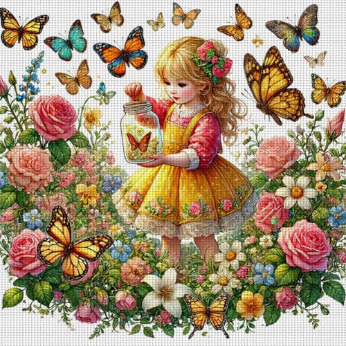 Generisch Kreuzstich Set Mädchen Blumen, Stickvorlagen Stickbilder Vorgedruckt Kreuzstich Stickpackungen Stickpackung Cross Stitch Embroidery Kit Stickset Sticken Set Erwachsene Anfänger-#5 von Generisch