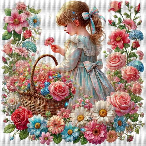 Generisch Kreuzstich Set Mädchen Blumen, Stickvorlagen Stickbilder Vorgedruckt Kreuzstich Stickpackungen Stickpackung Cross Stitch Embroidery Kit Stickset Sticken Set Erwachsene Anfänger-#6 von Generisch