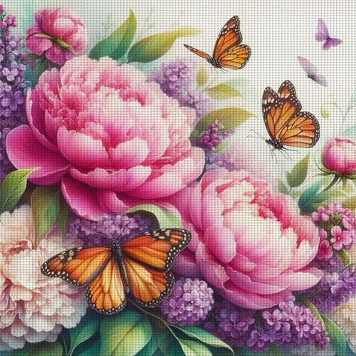 Generisch Kreuzstich Set Vorgedruckt Blumen Stickvorlagen Stickbilder Vorgedruckt Kreuzstich Stickpackungen Stickpackung Cross Stitch Kit Stickset Sticken Set Erwachsene Anfänger-Pfingstrose von Generisch