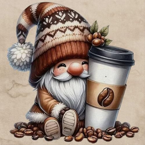 Generisch Kreuzstich Set Vorgedruckt Wichtel Kaffee, Stickvorlagen Stickbilder Vorgedruckt Kreuzstich Stickpackungen Cross Stitch Embroidery Kit Stickset Sticken Set Erwachsene Anfänger-Wichtel-2 von Generisch