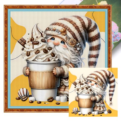 Generisch Kreuzstich Set Vorgedruckt Wichtel Kaffee, Stickvorlagen Stickbilder Vorgedruckt Kreuzstich Stickpackungen Cross Stitch Embroidery Kit Stickset Sticken Set Erwachsene Anfänger-Wichtel-6 von Generisch