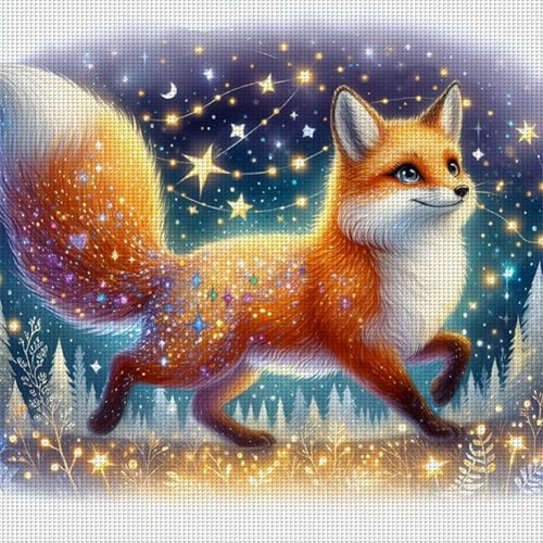 Generisch Kreuzstich Set für Erwachsene,Tiere Stickvorlagen Stickbilder Vorgedruckt Kreuzstich Stickpackungen Stickpackung Cross Stitch Kit Stickset Sticken Set Anfänger-Fuchs 40x40cm von Generisch