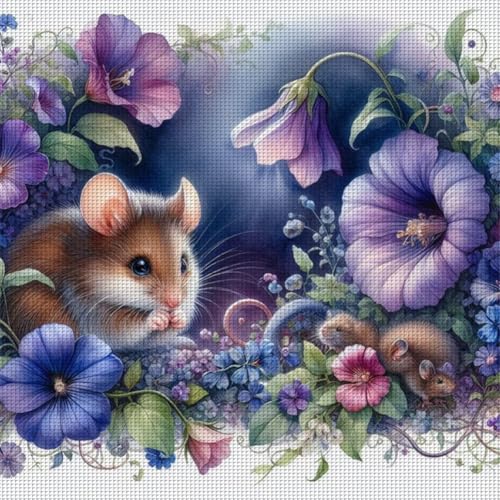 Generisch Kreuzstich Set für Erwachsene,Tiere Stickvorlagen Stickbilder Vorgedruckt Kreuzstich Stickpackungen Stickpackung Cross Stitch Kit Stickset Sticken Set Anfänger-Maus 40x40cm von Generisch