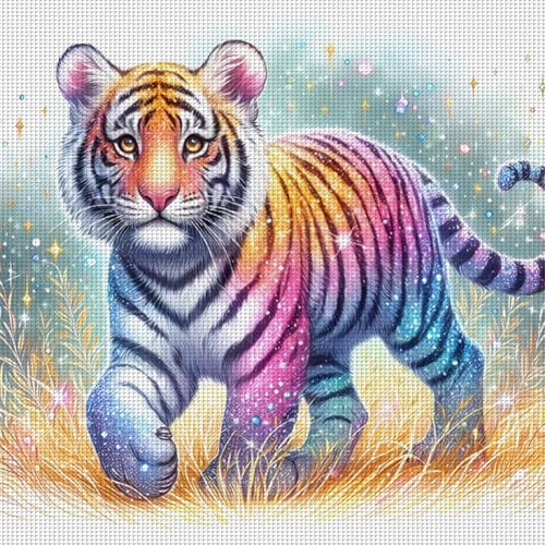 Generisch Kreuzstich Set für Erwachsene,Tiere Stickvorlagen Stickbilder Vorgedruckt Kreuzstich Stickpackungen Stickpackung Cross Stitch Kit Stickset Sticken Set Anfänger-Tiger 40x40cm von Generisch