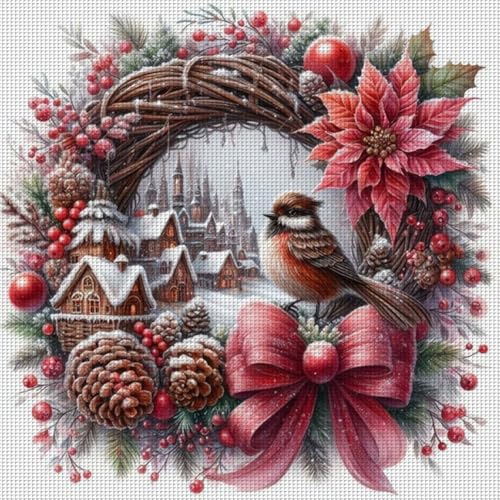 Generisch Kreuzstich Set für Erwachsene,Tiere Stickvorlagen Stickbilder Vorgedruckt Kreuzstich Stickpackungen Stickpackung Cross Stitch Kit Stickset Sticken Set Anfänger-Vogel 45x45cm von Generisch