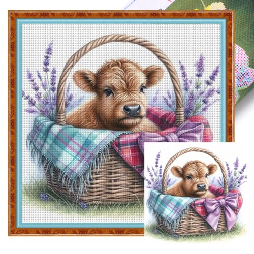 Generisch Kreuzstich Set für Erwachsene,Tiere Stickvorlagen Stickbilder Vorgedruckt Kreuzstich Stickpackungen Stickpackung Cross Stitch Kit Stickset Sticken Set Anfänger-Yak 40x40cm von Generisch