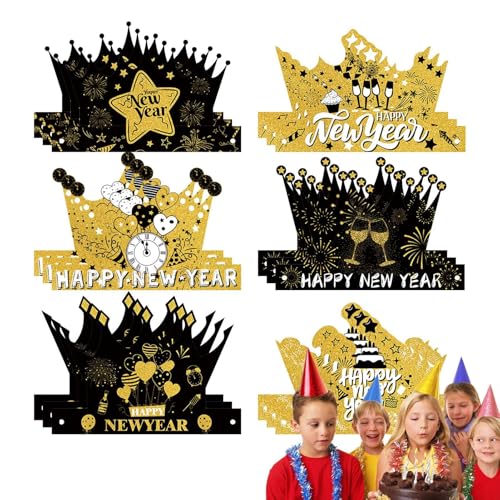 Generisch Kronen-Papierhüte, Partyhüte und Kronen - 18X Kronenhüte Neujahrszubehör - Neujahrs-Kopfbedeckung, Foto-Requisiten, schwarz-goldene Tiara für, Mädchen, Kinder, Erwachsene und Jugendliche von Generisch