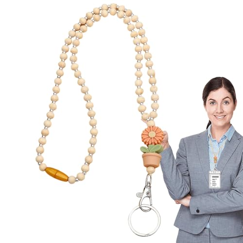 Lehrer-Lanyard mit Ausweishalter, Holzperlen-Lanyards für Frauen,Blumen-Abzeichenhalter, Schlüssel, Brillenketten | Niedliches Lehrerschlüssel-Schlüsselband für Freizeit und Urlaub von Generisch