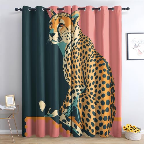 Generisch Leoparden Vorhang, Tierwelt Gardinen mit Ösen 2er Set Verdunkelungsvorhang, Dschungel Tier Vorhänge, Wohnzimmer Schlafzimmer Kinderzimmer Blickdichte vorhänge, 220x215 cm oi2&-143 von Generisch