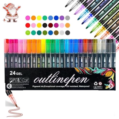 Generisch Leuchtstifte zum Ausmalen, Graffiti-Textmarker, Leuchtstift-Graffiti-Stift zum Ausmalen, Metallic-Marker zum Selbstkonturieren, Leuchtstift (Mehrfarbig,24pcs) von Generisch