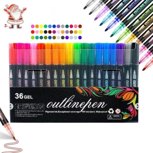 Generisch Leuchtstifte zum Ausmalen, Graffiti-Textmarker, Leuchtstift-Graffiti-Stift zum Ausmalen, Metallic-Marker zum Selbstkonturieren, Leuchtstift (Mehrfarbig,36pcs) von Generisch