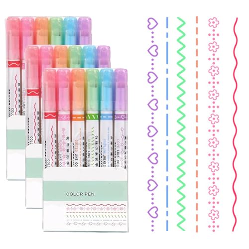 Generisch Magic Border Pen, Curve Highlighter Pen Set mit Etui, 6 Farben Curve Highlighter, Fun Pens verschiedene Formen, Roller farbige Curve Pens, Border Design Stifte (18pcs) von Generisch