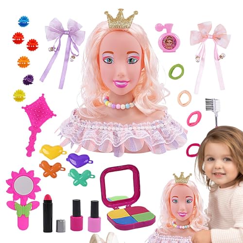 Generisch Make-up-Kopf-Puppe, Frisur-Puppenkopf für Mädchen | Puppe 28 Stück Haarstyling-Kopf für Mädchen | Puppen-Haarstyling-Kopf für Mädchen, halbkörperiges Spielzeug zum Kämmen von Flechten von Generisch