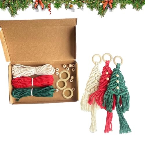 Generisch Makramee Set für Weihnachten | 3 Stück Makramee Garn Set für Anfänger | Makramee Zubehör für Weihnachtsbaum Dekoration | Handgewebte Makramee Ornamente Im Boho Stil für Weihnachtsdekoration von Generisch