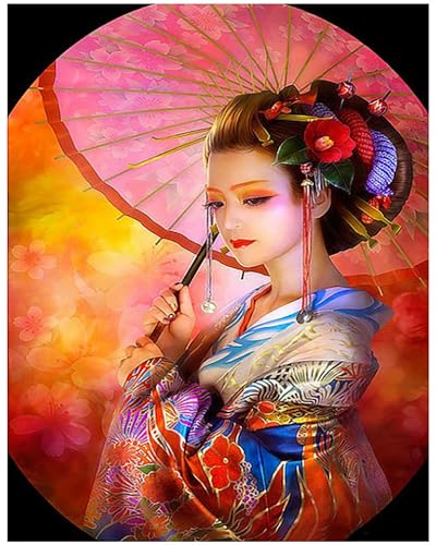 Generisch Malen Nach Zahlen Erwachsene Japanische Geisha-Dame Mit Rahmen 40X50Cm Malen Nach Zahlen Sets Auf Leinwand Mit Acrylfarben Für Kinder Anfänger,Diy Ölgemälde-Set Groß Landschaft,B15 von Generisch