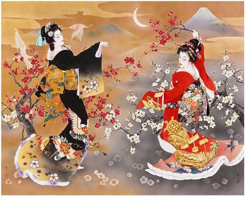 Generisch Malen Nach Zahlen Erwachsene Japanische Geisha-Dame Mit Rahmen 40X50Cm Malen Nach Zahlen Sets Auf Leinwand Mit Acrylfarben Für Kinder Anfänger,Diy Ölgemälde-Set Groß Landschaft,B16 von Generisch