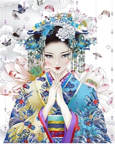 Generisch Malen Nach Zahlen Erwachsene Japanische Geisha-Dame Ohne Rahmen 40X50Cm Malen Nach Zahlen Sets Auf Leinwand Mit Acrylfarben Für Kinder Anfänger,Diy Ölgemälde-Set Groß Landschaft,A16 von Generisch