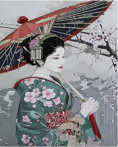 Generisch Malen Nach Zahlen Erwachsene Japanische Geisha-Dame Ohne Rahmen 40X50Cm Malen Nach Zahlen Sets Auf Leinwand Mit Acrylfarben Für Kinder Anfänger,Diy Ölgemälde-Set Groß Landschaft,B11 von Generisch