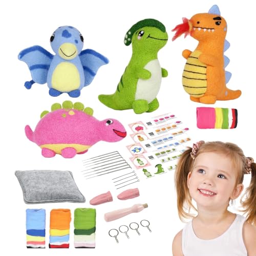 Generisch Nadelfilz-Set für Anfänger, Dinosaurier-Bastelset - Tierfilz-Sets, Starter-Set für Bastler | Niedliche Filztiere in Dinosaurierform, Nadelfilz-Starter-Set für und Mädchen von Generisch