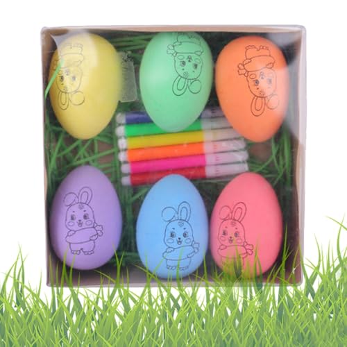 Generisch Ostereier Malerei Kit, 6Stück Hand-Painted Ostereier Ornamente mit 6 Paint Marker, Paintable Ostereier für D-IY, Osterkorb Stuffers Füller, lustige Ostereier Ostern Basteln für Kinder von Generisch