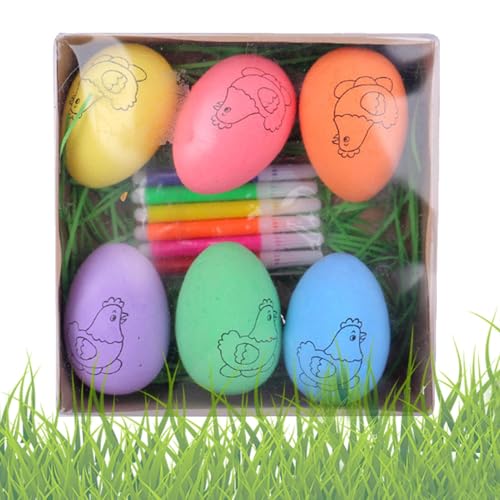 Generisch Ostereier Malerei Kit, 6Stück Hand-Painted Ostereier Ornamente mit 6 Paint Marker, Paintable Ostereier für D-IY, Osterkorb Stuffers Füller, lustige Ostereier Ostern Basteln für Kinder von Generisch