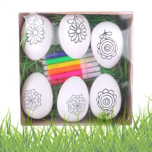 Generisch Ostereier Malerei Kit, 6Stück Hand-Painted Ostereier Ornamente mit 6 Paint Marker, Paintable Ostereier für D-IY, Osterkorb Stuffers Füller, lustige Ostereier Ostern Basteln für Kinder von Generisch