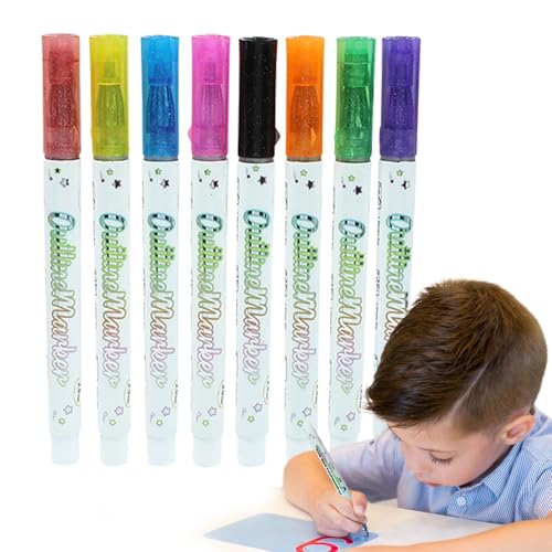 Generisch Outline-Farbstifte, Outline-Marker-Set - 8 Farben Doppellinien-Stift-Schimmermarker | Zeichenstifte Zeichenmarker-Set, Farbstifte zum Ausmalen, Zeichnen von Generisch