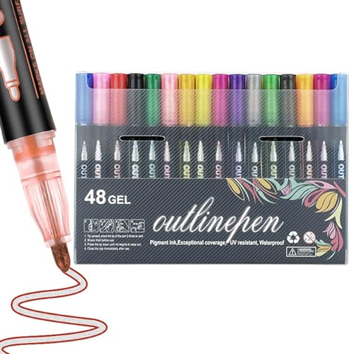 Generisch Outline Stifte | 48 Colors Double Lines Umriss Stifte Outline Marker | Coloring Lightstick Graffiti Metallics Marker Pens Set | Schreiben Zeichnen Glitzernde Malstifte für Grußkarten von Generisch