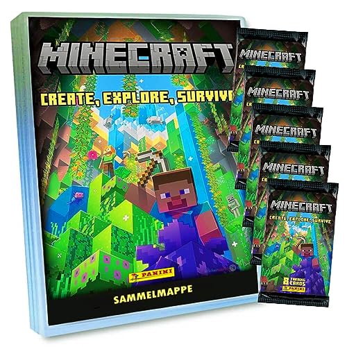 Generisch Panini Minecraft 3 Karten - Create Explore Survive Trading Cards (2023) - 1 Mappe + 5 Booster Sammelkarten von Generisch