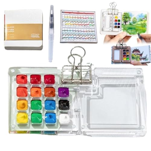 Generisch Reise, tragbares Mini-Aquarell-Paletten-Set, Pocketartist Aquarell-Reise-Set mit Binder-Clips für Maler, Künstler, Studenten von Generisch