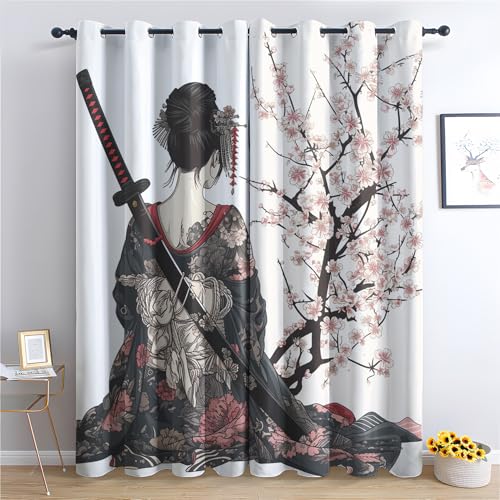 Generisch Samurai Mädchen Vorhang, Schönes Gardinen mit Ösen 2er Set Verdunkelungsvorhang, Samurai Vorhänge, Wohnzimmer Schlafzimmer Kinderzimmer Blickdichte vorhänge, 170x200 cm 2u&k-36 von Generisch